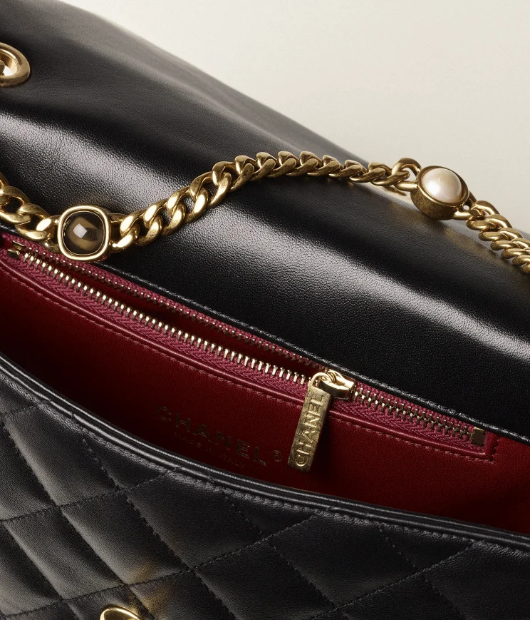 Flap Bag

            
		Lambskin, Resin & Gold-Tone Metal
	
		Black | Chanel, Inc. (US)