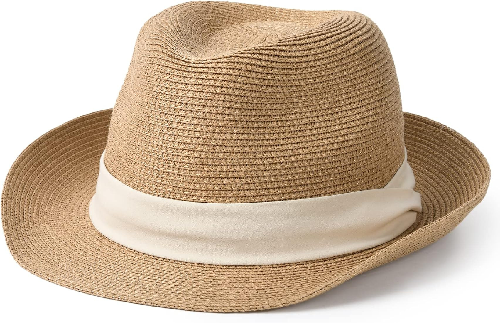 Straw Fedora Sun Hats for Women Men Summer Sun Beach Hat Packable Short Brim Roll Up Straw Panama... | Amazon (US)