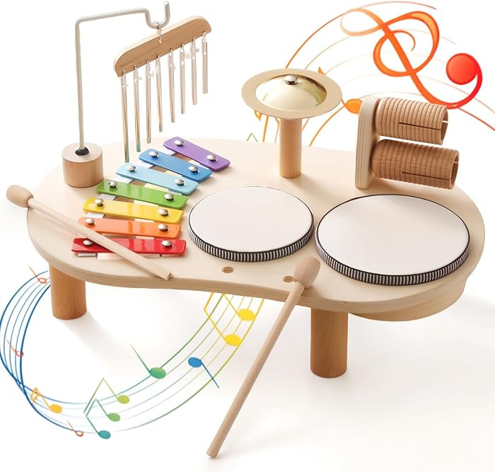 Promise Babe Wooden Drum Set for Toddlers 1-3, Musical Percussion Instruments for Kids Baby Drum ... | Amazon (US)