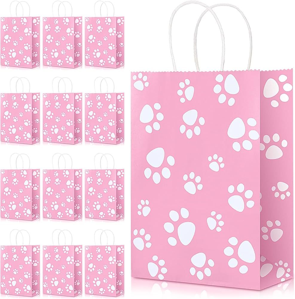 Blulu 20 Pcs Puppy Dog Paw Print Gift Bags with Paper Twist Handles, Dog Gift Bags Paper Paw Prin... | Amazon (US)