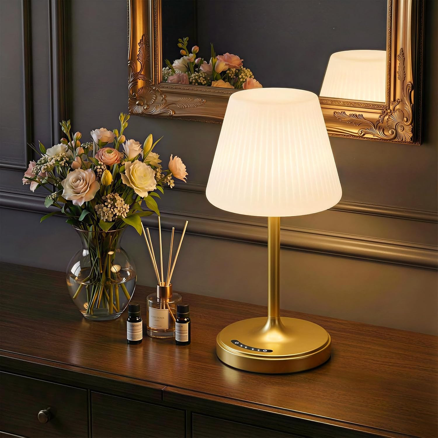 Waterproof Shower Lamp, 4000mAh Cordless Table Lamp, 3-Color Dimmable -Gold | Amazon (US)
