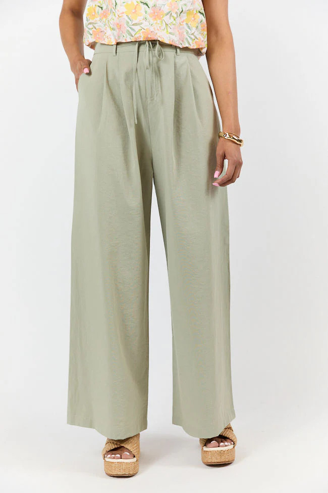 True Bliss Sage Pull On Wide Leg Trousers | Pink Lily