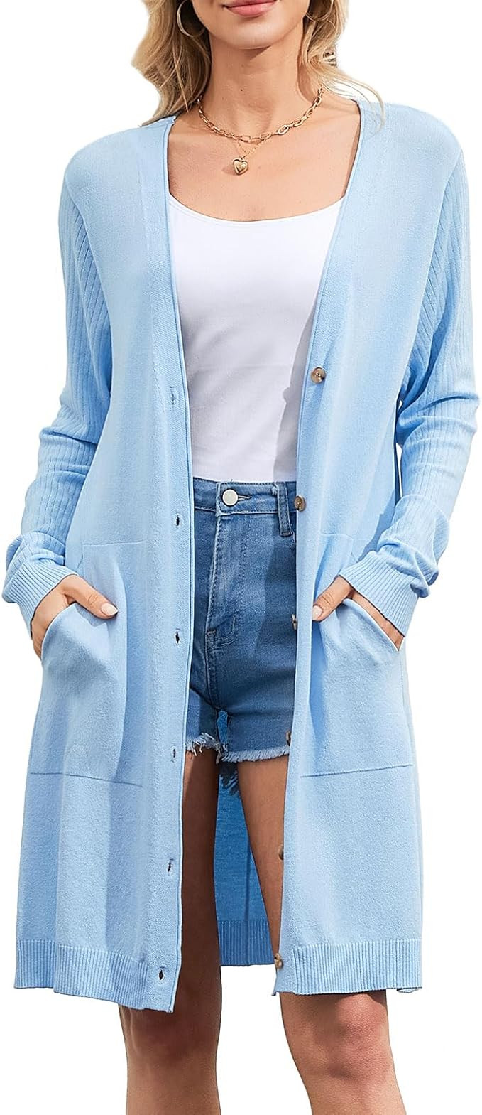 V FOR CITY Womens Cardigan Sweater Trendy Lightweight Oversized Open Front Spring Long Soft Butto... | Amazon (US)