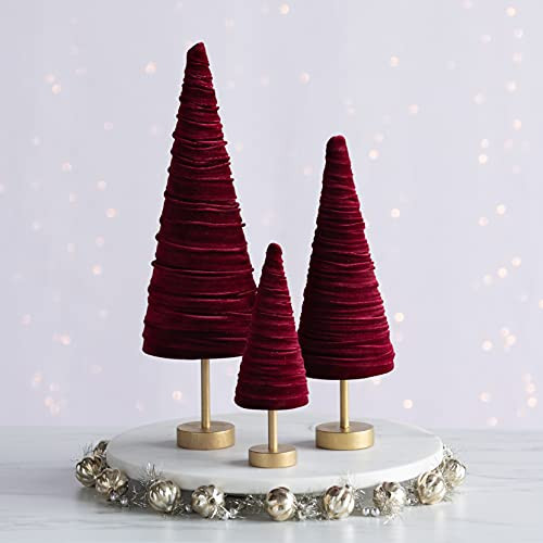 Set of 3 burgundy pedestal velvet trees, holiday mantel accents, rich elegant charm, perfect gift for her, Christmas shelf, winter tablescape (Burgundy) | Amazon (US)