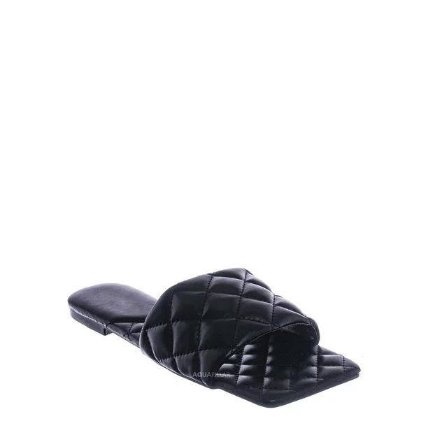 Puffy Quilted Slide Sandal - Womens Open Squared Toe Slipper Flat Shoes | Walmart (US)