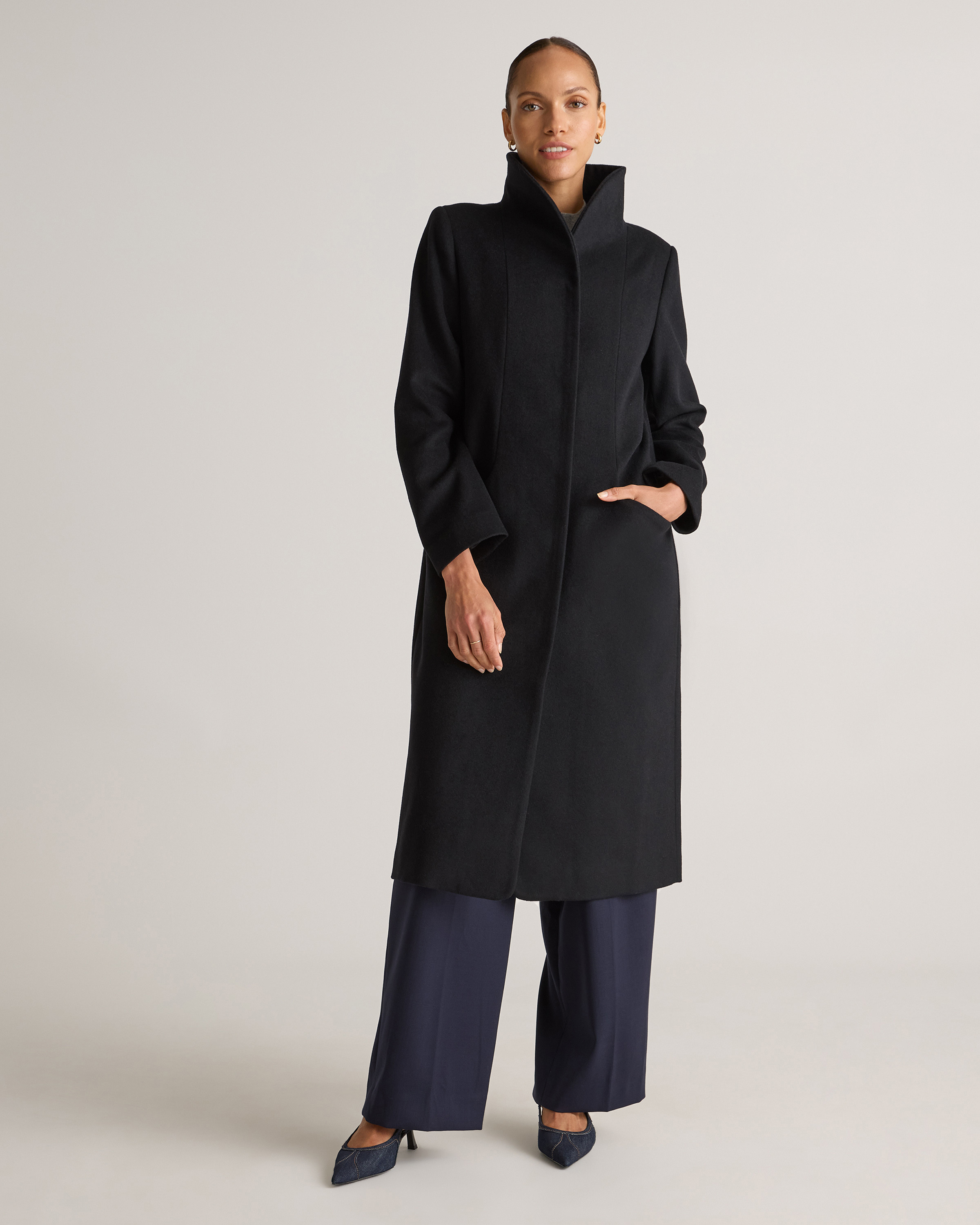 Quince | Women's Italian Wool Long Cocoon Coat in Black, Size Large, Wool/Nylon | Quince