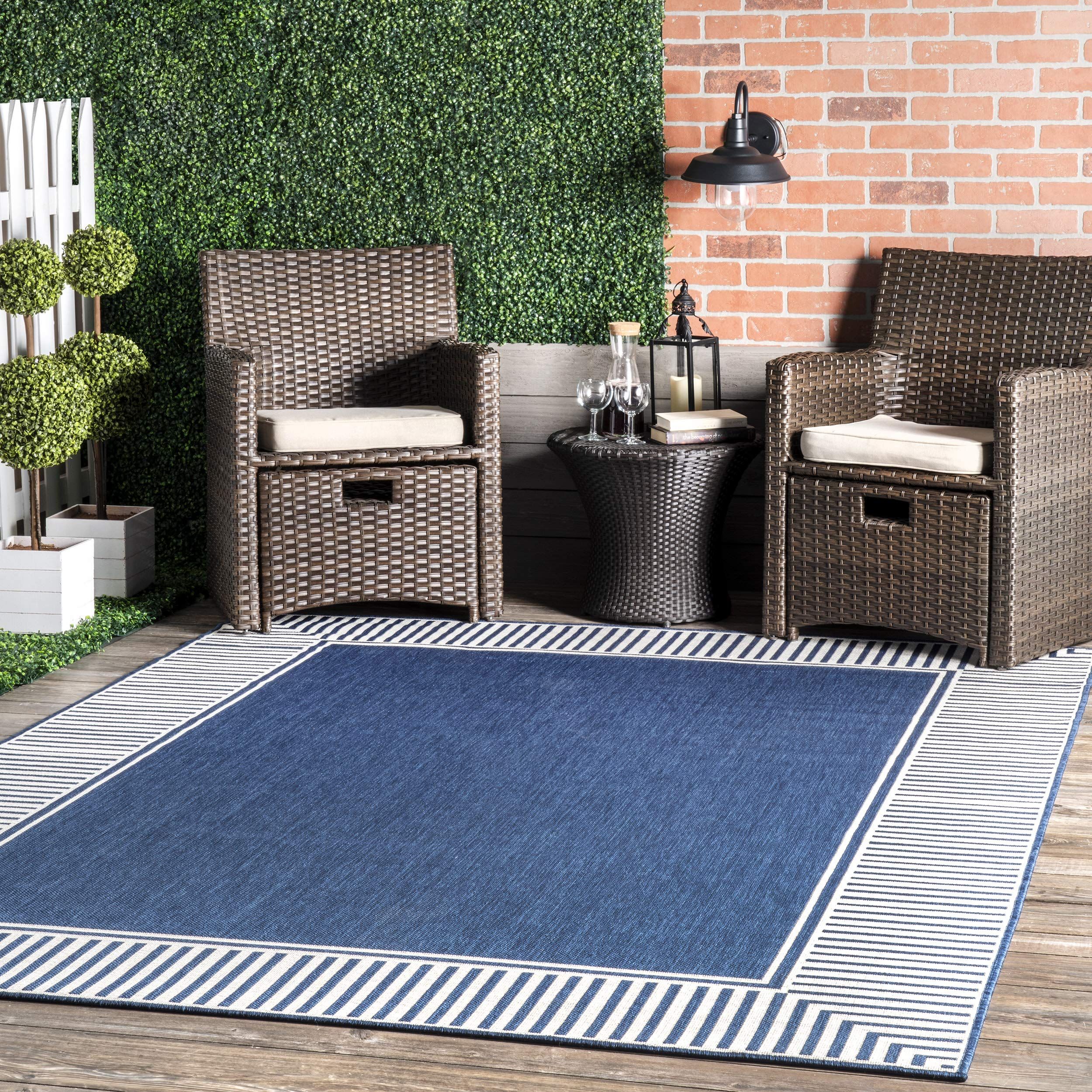 nuLOOM Asha Simple Border Indoor/Outdoor Area Rug, 6' 7" x 9', Navy | Amazon (US)