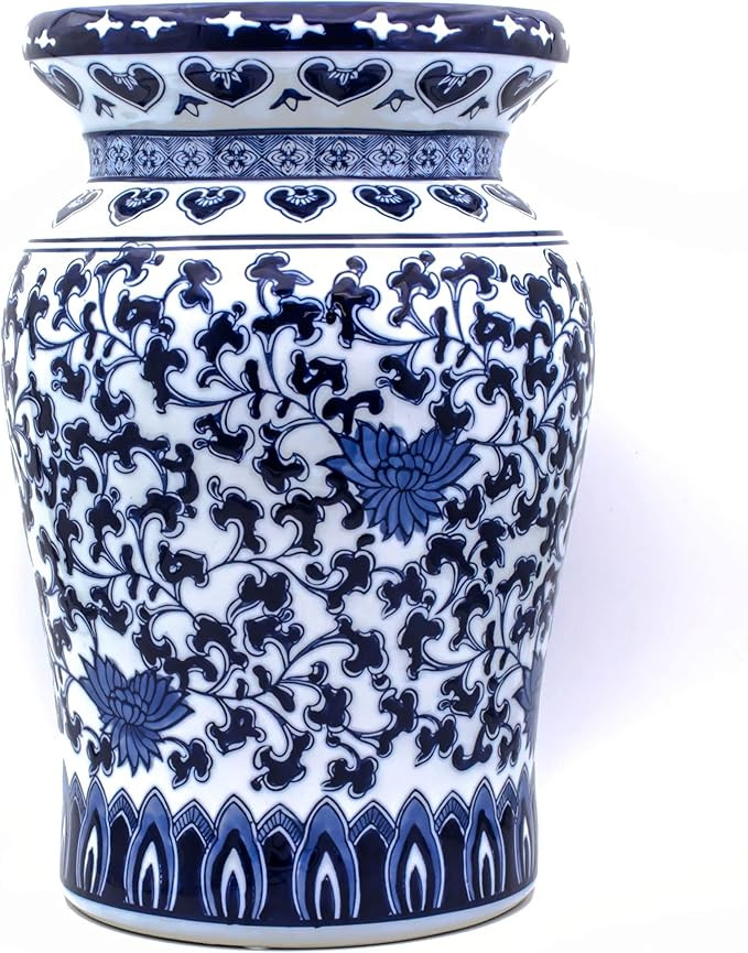 Euro Ceramica Claybarn Blue Garden Porcelain 16" Decorative Lotus Podium Stool | Amazon (US)