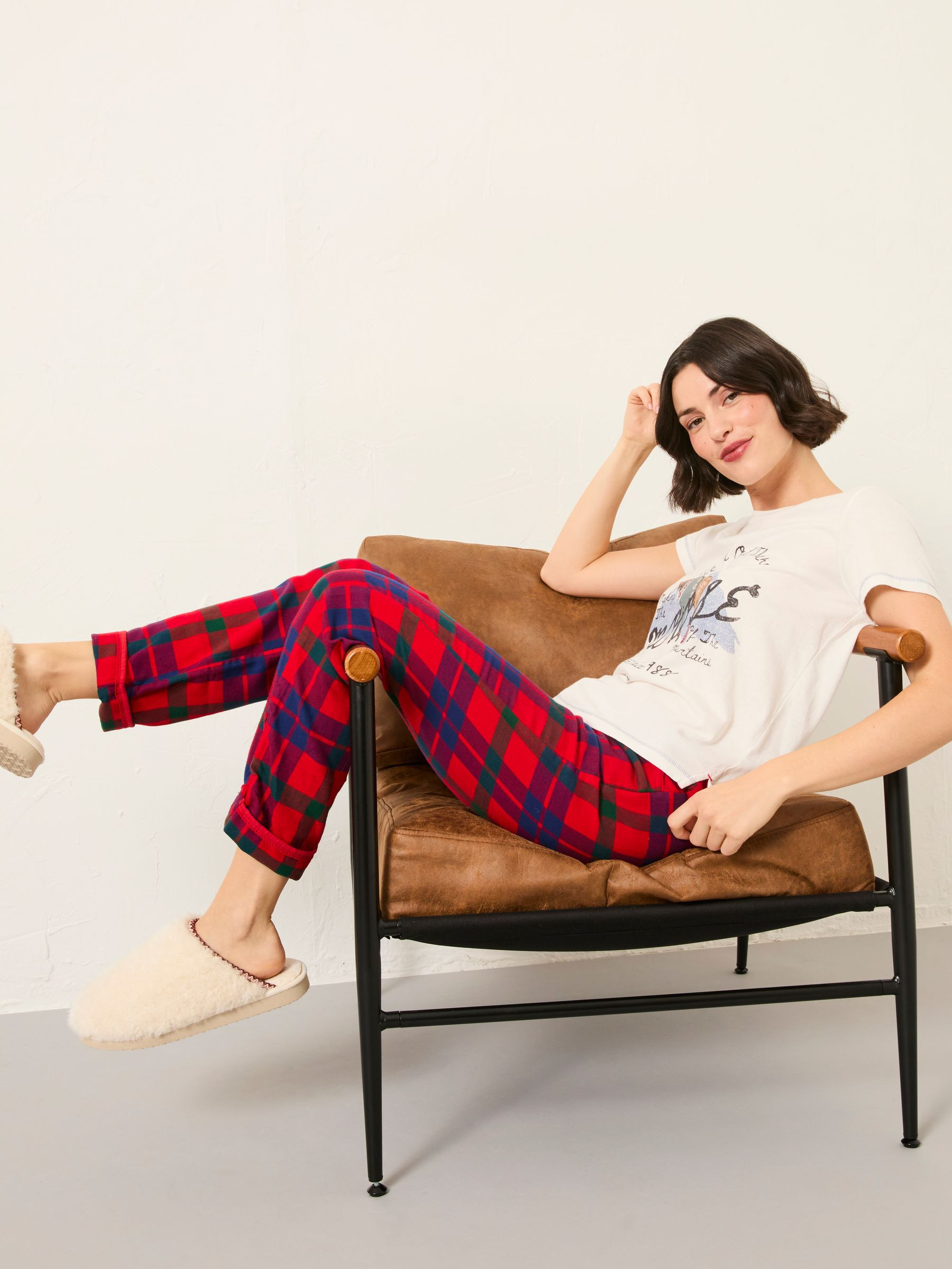 Eva Shelter Red Alpine Check Pyjama Bottoms | FatFace | Fat Face