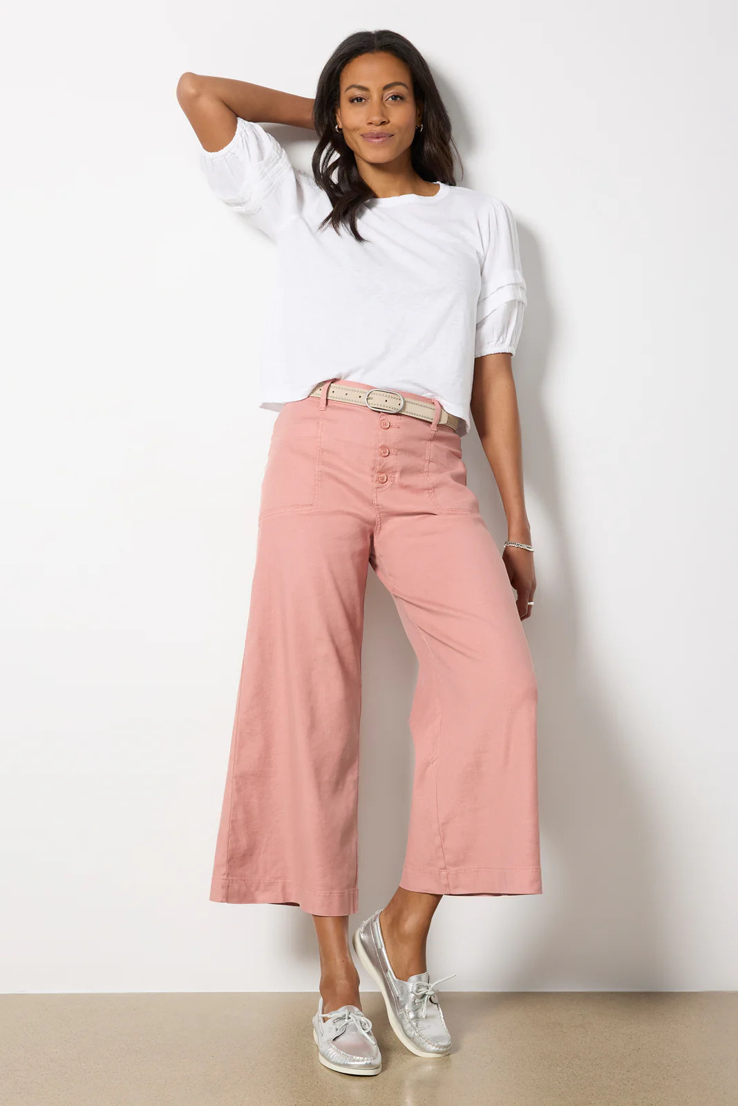 Joelle Stretch Linen Cropped Wide Leg | Evereve