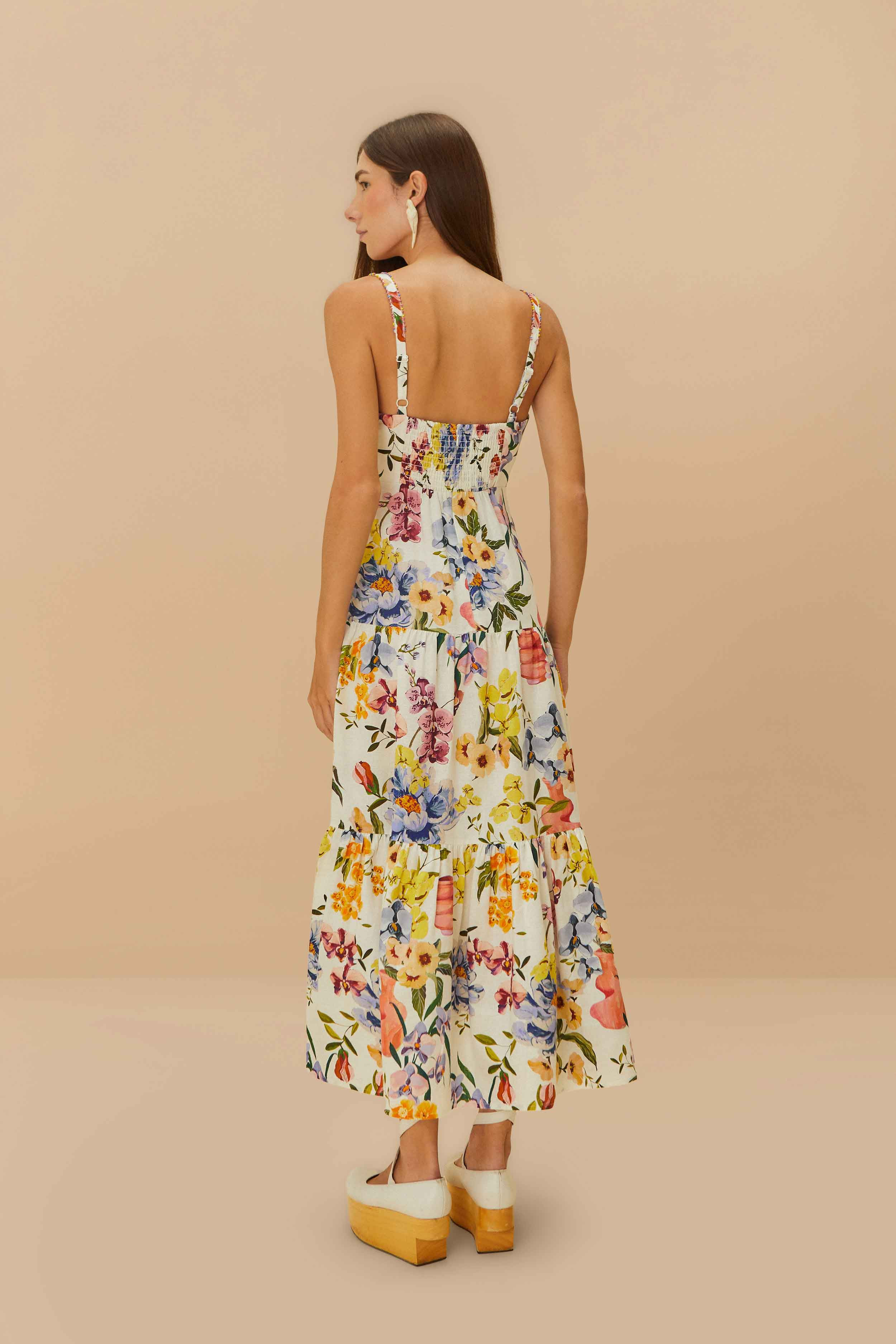 Off-White Greek Garden LENZING™ ECOVERO™ Euroflax™ Maxi Dress | FarmRio (US)