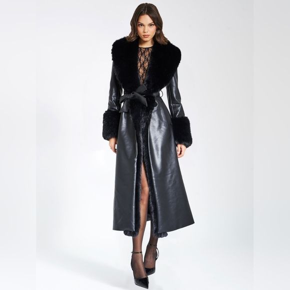 🖤 Zaida Black Faux Fur Trim Black Vegan Leather Coat 🖤 | Poshmark