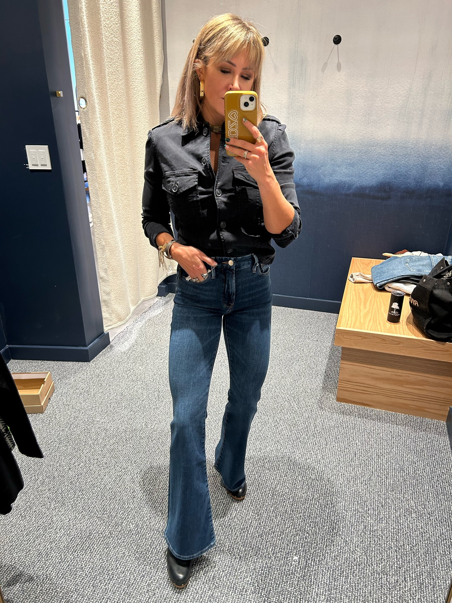 The most beautiful all denim look, high waisted denim, clogs, button down. Save 15% through Wednesday! 

#LTKSeasonal #LTKstyletip #LTKsalealert