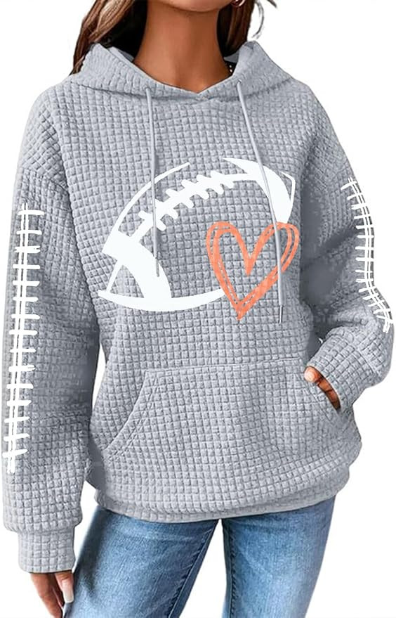 VILOVE Game Day Hooded Sweatshirt Women Funny Football Graphic Shirt Waffle Knit Game Day Pullove... | Amazon (US)