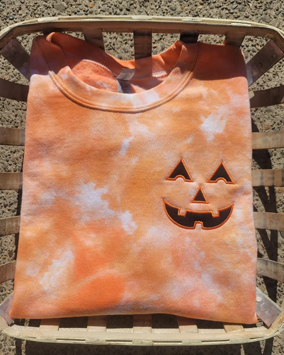 Pumpkin Embroidered Crewneck, Tie Dye Sweatshirt, Pumpkin Face Shirt, Jack-o-lantern Sweatshirt, ... | Etsy (US)