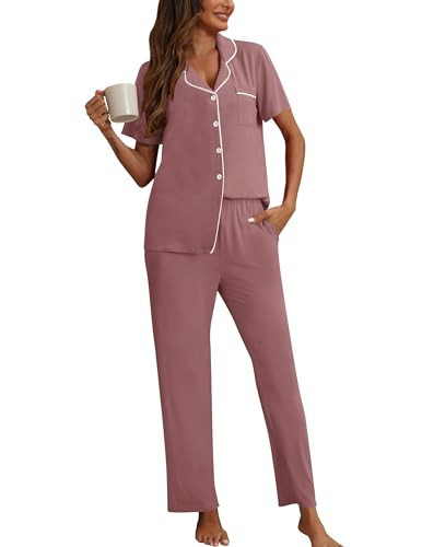 HNG Pajama Sets for Women 2 Piece Modal Pajamas for Women Set Pj Sets with Pocket Wooden Rose,XXL | Amazon (US)