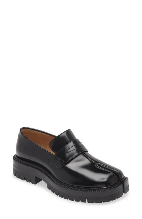 Maison Margiela Tabi County Penny Loafer in Black at Nordstrom, Size 11Us | Nordstrom