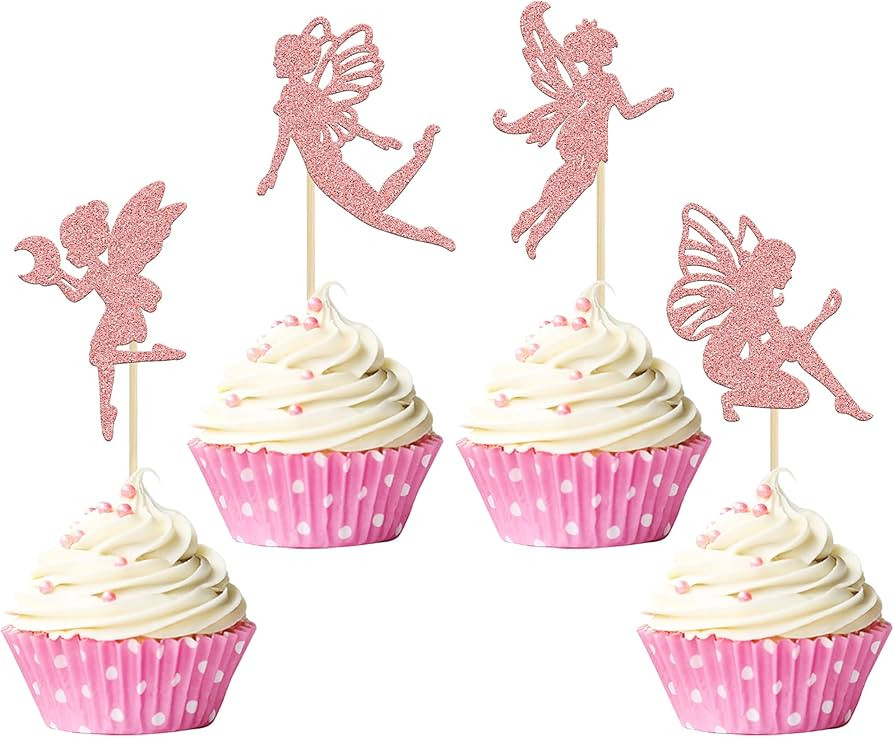 Gyufise 36Pcs Fairy Cupcake Toppers Rose Gold Glitter Flower Angel Fairy Cupcake Picks Ballet Dan... | Amazon (US)