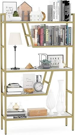 Teraves 5-Tier Adjustable Bookshelf Wood Bookcase with Metal Frame Book Shelf Organizer for Livin... | Amazon (US)