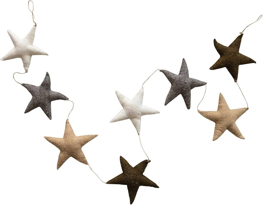 Creative Co-Op Handmade Decorative Wool Felt Star Garland, Multicolor | Amazon (US)
