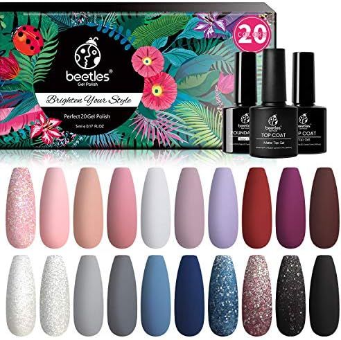 Beetles 20 Pcs Gel Nail Polish Kit, Modern Muse Collection Soak off Nail Gel Polish Nude Gray Nai... | Amazon (US)