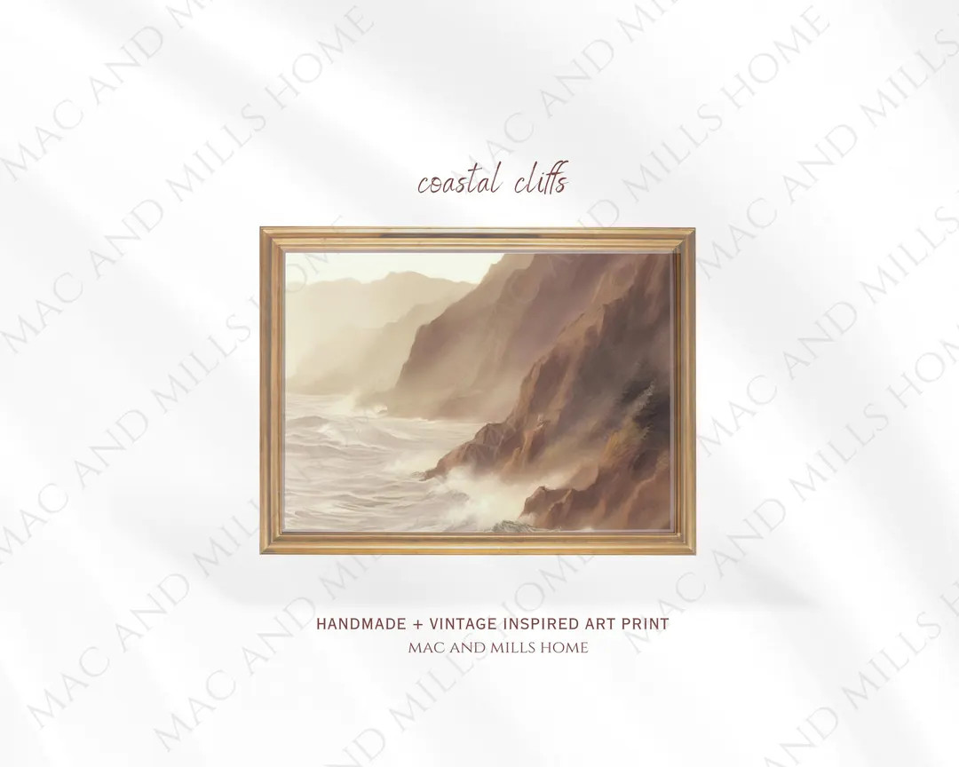 Coastal Cliff Waves Digital Print | Serene Ocean Wall Art | Misty Seaside Landscape - Etsy | Etsy (US)