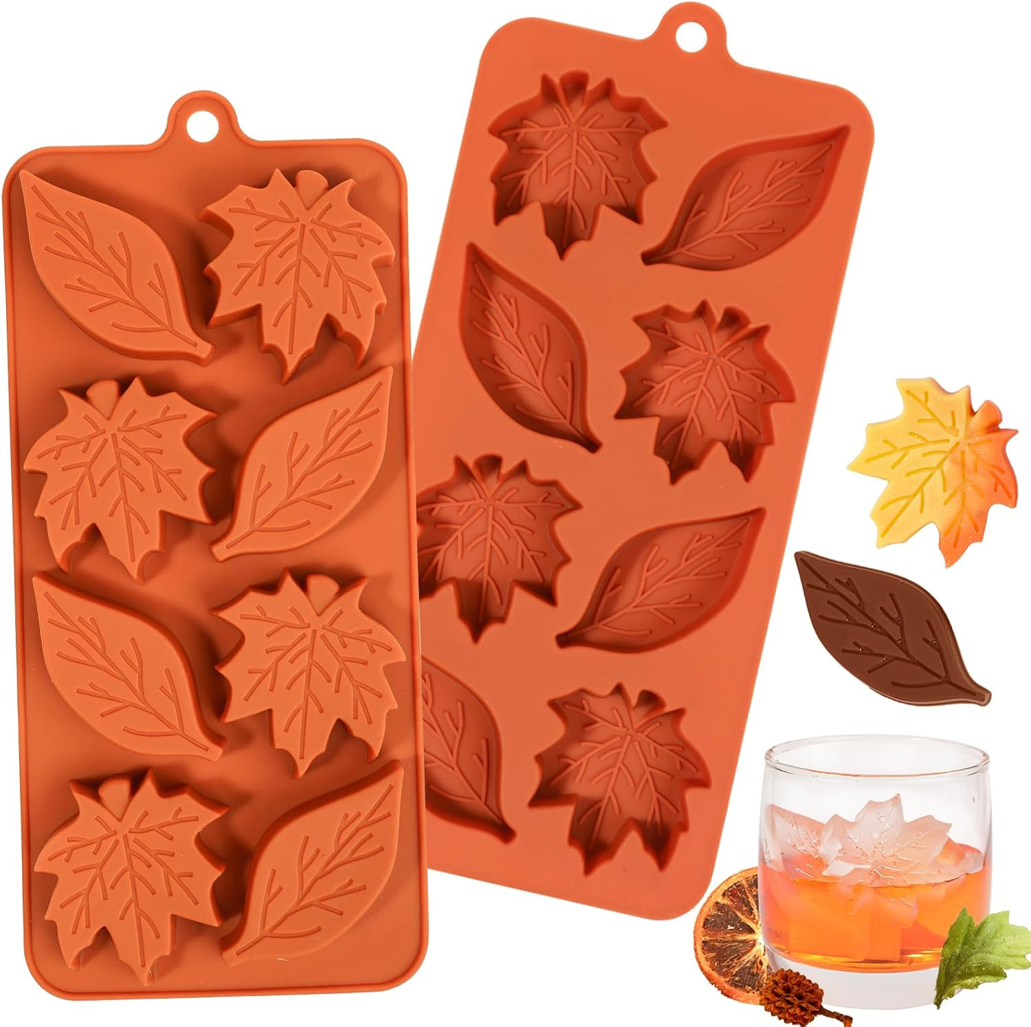 Webake Leaf Silicone Mold with 2 Different Shapes, 8-Cavity Maple Leaf Molds for Chocolate, Ice Cube, Soap, Cupcake, Perfect for Thanksgiving, Fall Harvest Party, Pack of 2 | Amazon (US)