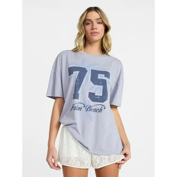 No Boundaries Washed Graphic Boyfriend Tee, Women's XXS-XXL | Walmart (US)
