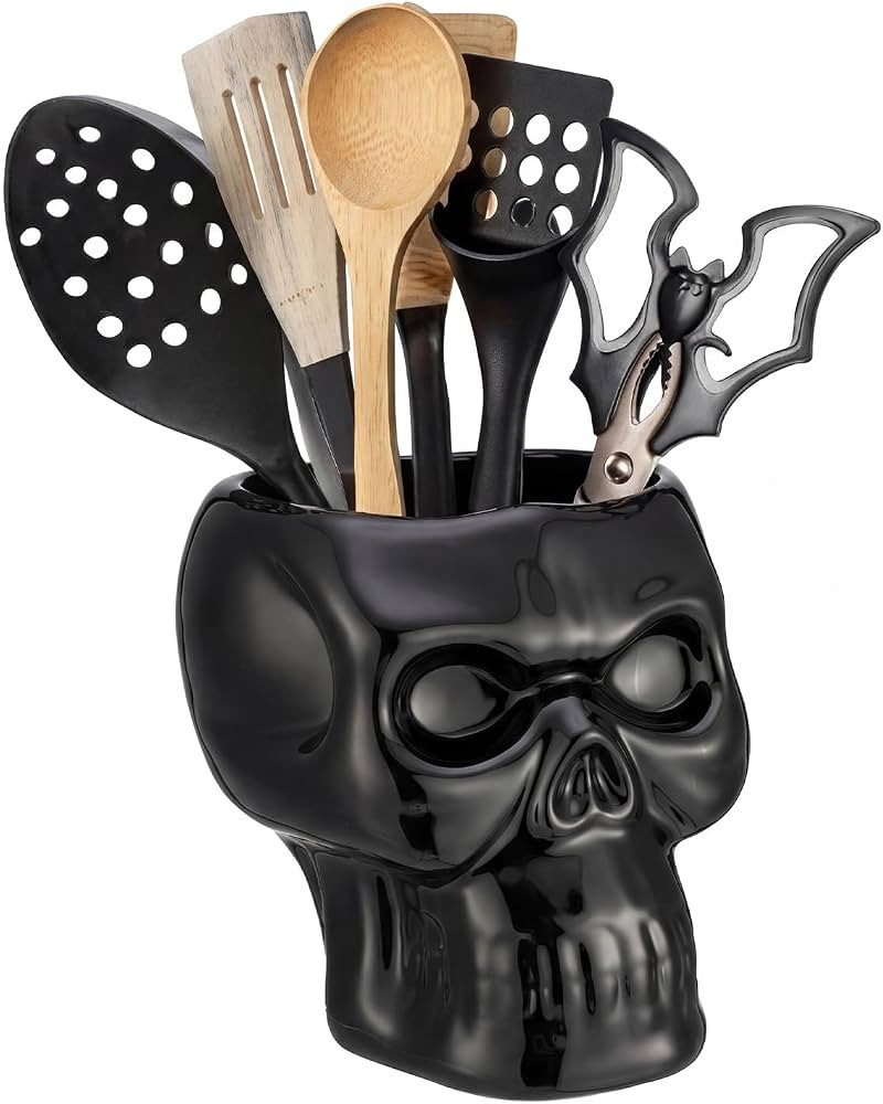 Yungyan Ceramic Skull Utensil Holder for Kitchen, Gothic Kitchen Accessories, Large Capacity Skul... | Amazon (US)