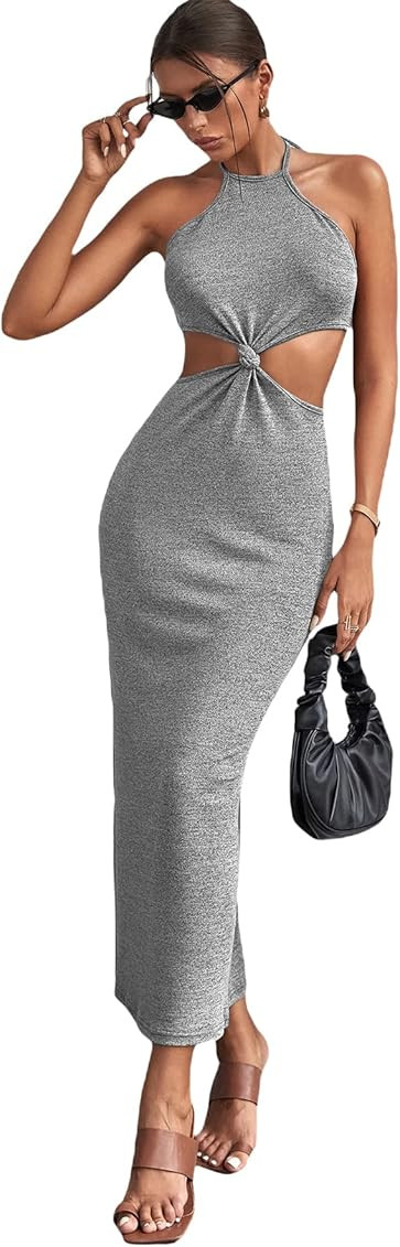 SOLY HUX Women's Cut Out Backless Halter Tie Back Sexy Dress | Amazon (US)