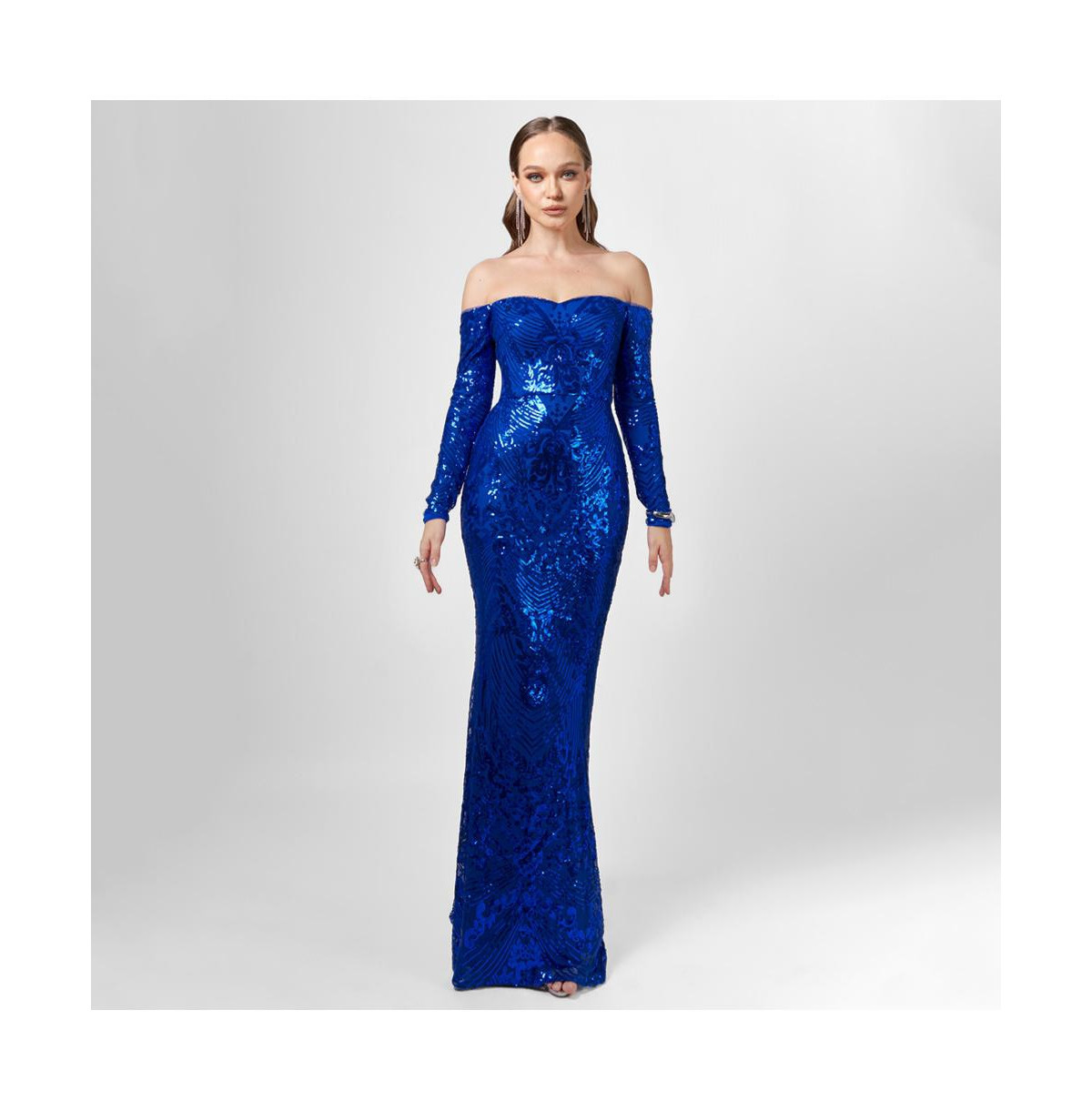 Bariano Women's Zoya Long Sleeve Sequin Gown - Cobalt | Macy's