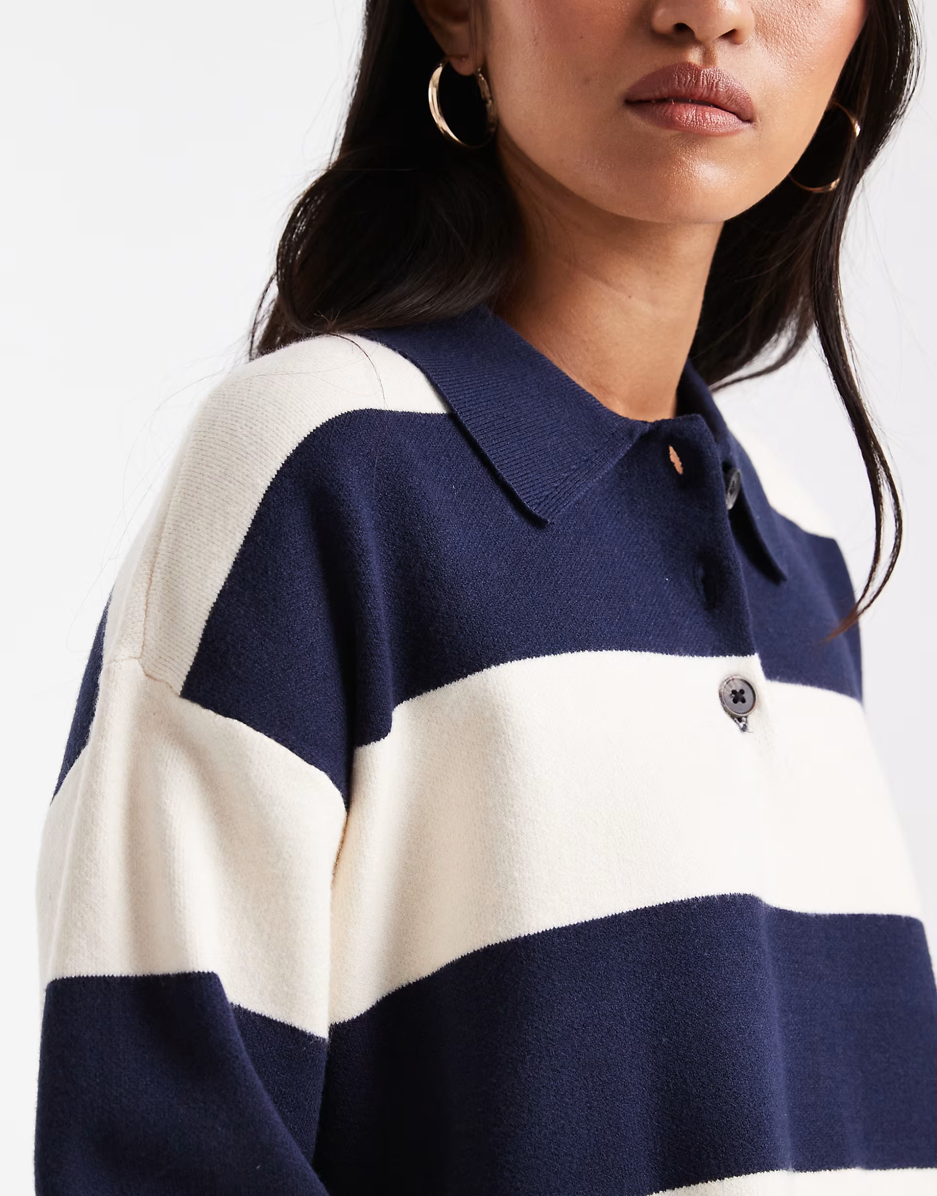 Vero Moda compact knit rugby top in navy and white stripe | ASOS (Global)