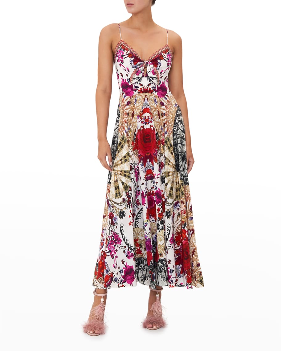 Camilla Reign of Roses Tie-Front Long Silk Dress | Neiman Marcus