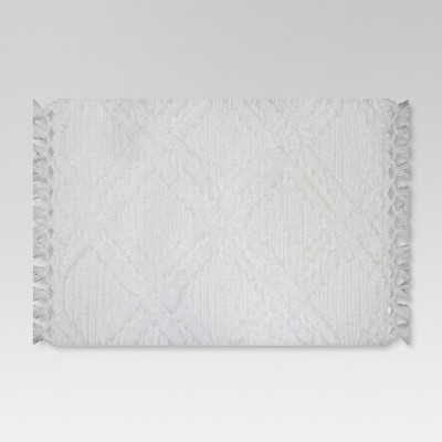 Diamond Embossed Tasseled woven Bath Rug White - Threshold™ | Target