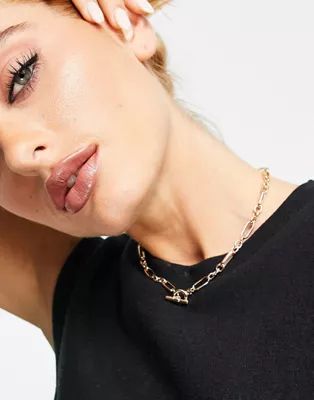 ASOS DESIGN T-bar necklace with mixed chain in gold tone | ASOS (Global)