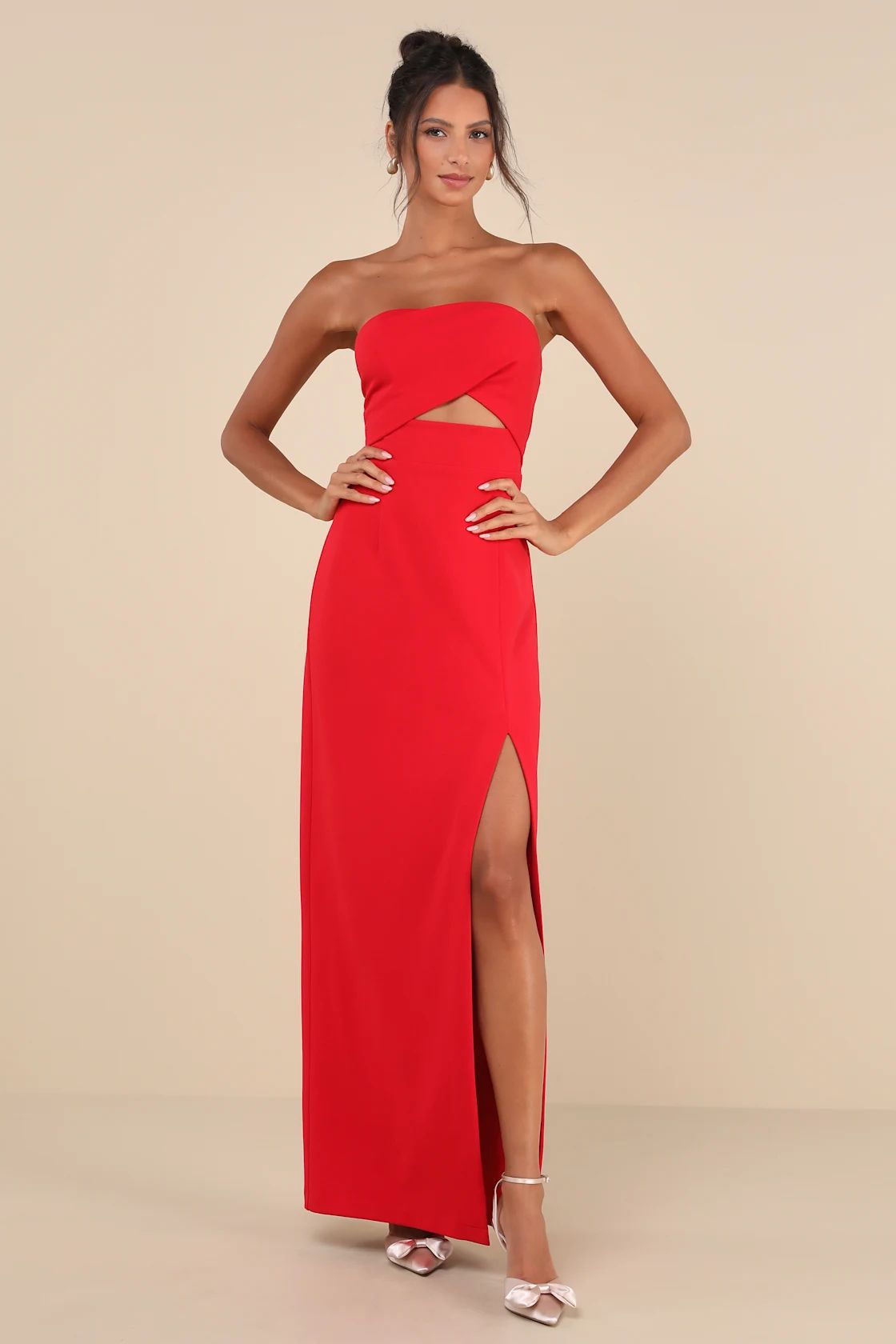 Extravagant Persona Red Strapless Cutout Column Maxi Dress | Lulus