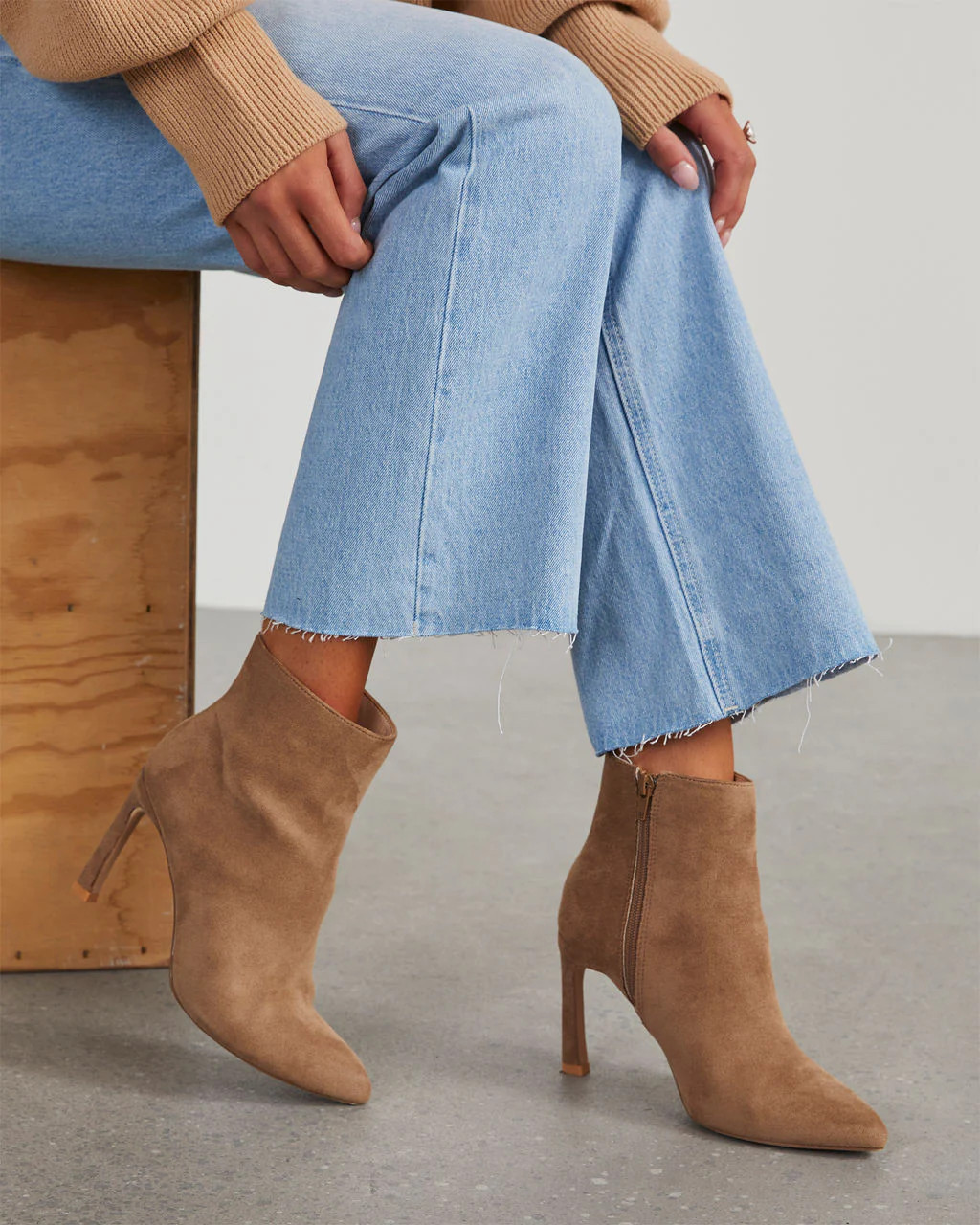 Milana Faux Suede Heeled Bootie - Taupe | VICI