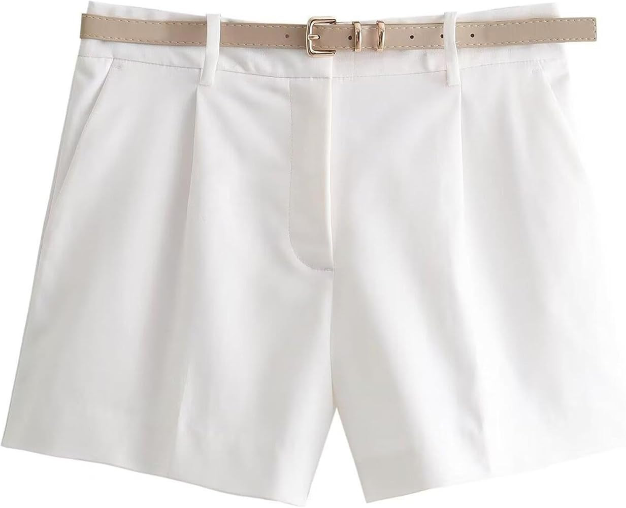 Women's Solid Fitness Shorts Ladies Casual Going Out Short Pants with Belt Wide Straight Leg Dres... | Amazon (US)