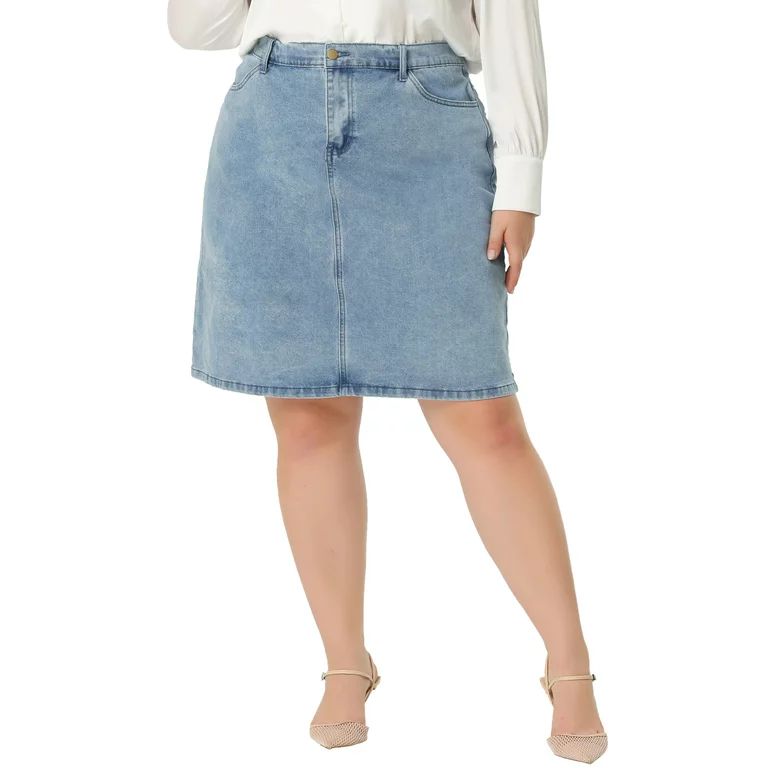 MODA NOVA Juniors Plus Size Denim Skirt Slash Pocket Elastic Waist Back Vent Jeans Skirts Grey Bl... | Walmart (US)