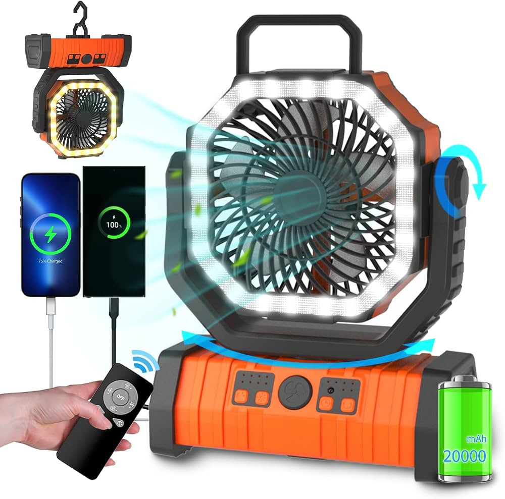 ADUST Camping Fan Battery Operated Powered Fan with LED Lantern Light 20000mAh Rechargeable Porta... | Amazon (US)