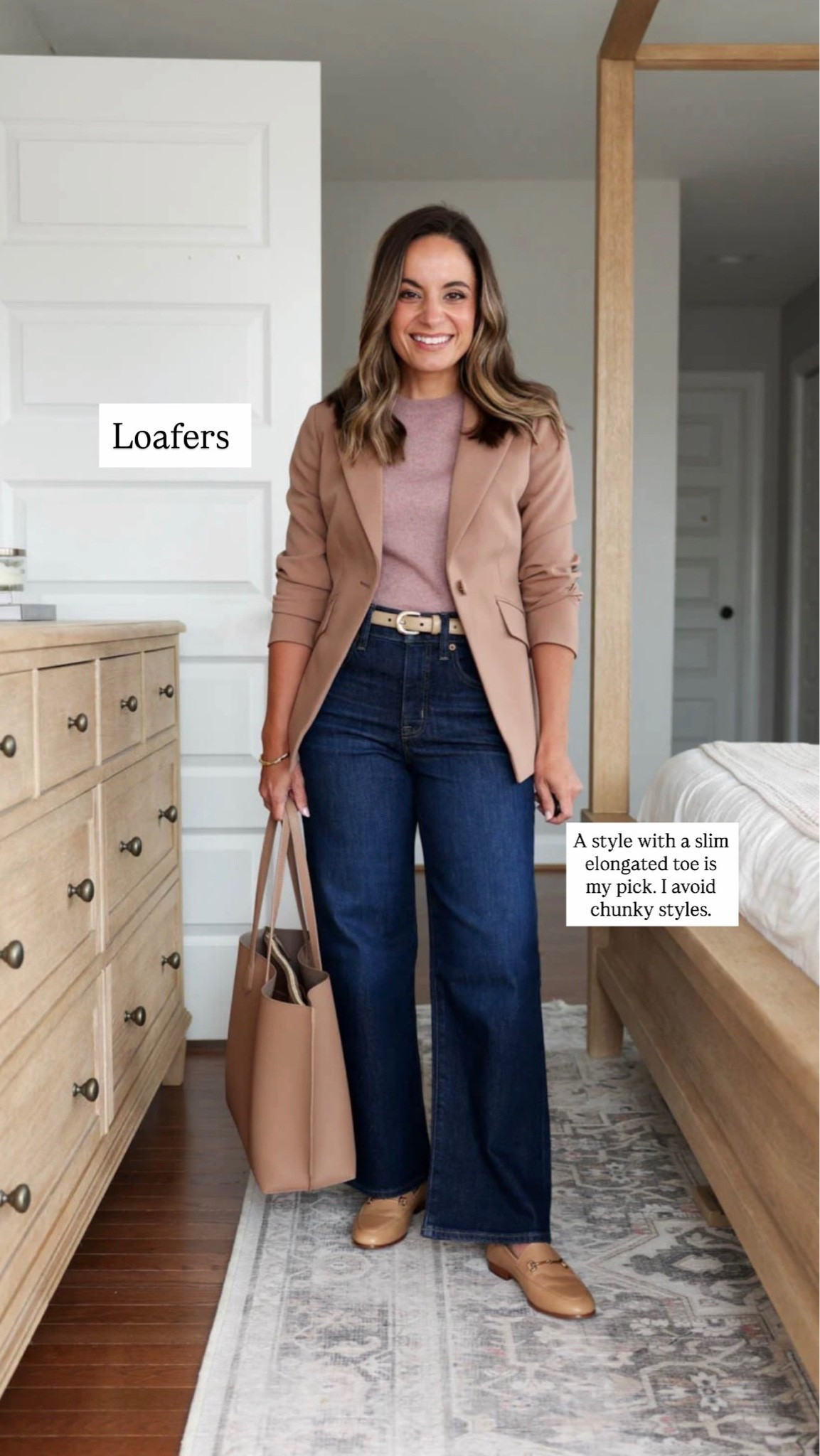 I shared my top five pairs of jeans, now here are the shoes I like to wear with them. 

Four styles of shoes I wear with wide leg and relaxed straight jeans in the fall and winter. 

Jeans (Quince Bella Relaxed Straight): 24 short in stormy blue / 10” rise (10.5” avg rise) / 28” inseam 
Top (Quince): xs 
Blazer (J.Crew): petite 00 - similar to the one I’m wearing in the photo 
Loafers (Sam Edelman): true to size in French sand 

Fall shoes, petite outfits,

#LTKPetite
