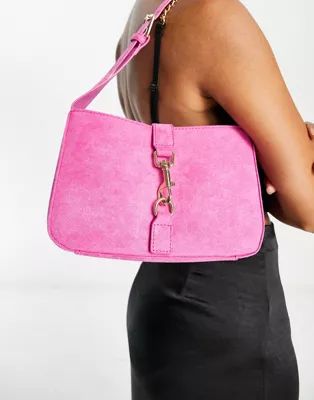 Public Desire The Beau shoulder bag with buckle in pink suede | ASOS (Global)