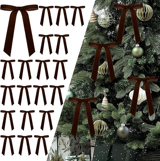 Senjie 24Pcs Christmas Velvet Bows for Tree, Vintage Ribbon Bows Ornaments for Garland Wreath Gif... | Amazon (US)