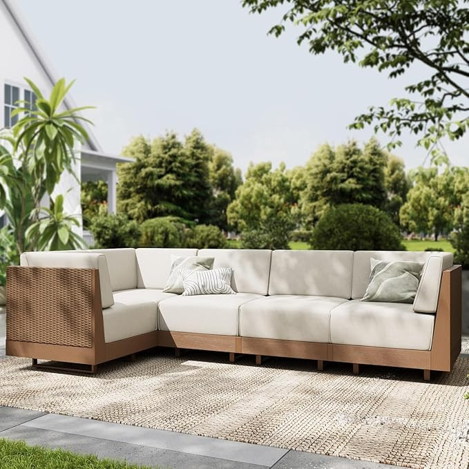 Sophia & William 5 Piece Patio Furniture Set L Shape Outdoor Sectional with 8.7inch Ultra-Thick C... | Amazon (US)