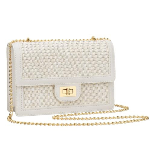 KKXIU Women Straw Crossbody Bag Summer Shoulder Bag Beach Handbag Vegan Leather Purse (Beige) | Amazon (US)