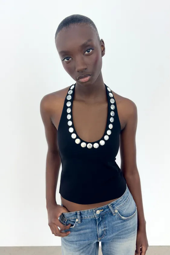 STUDDED HALTER TOP | Zara US