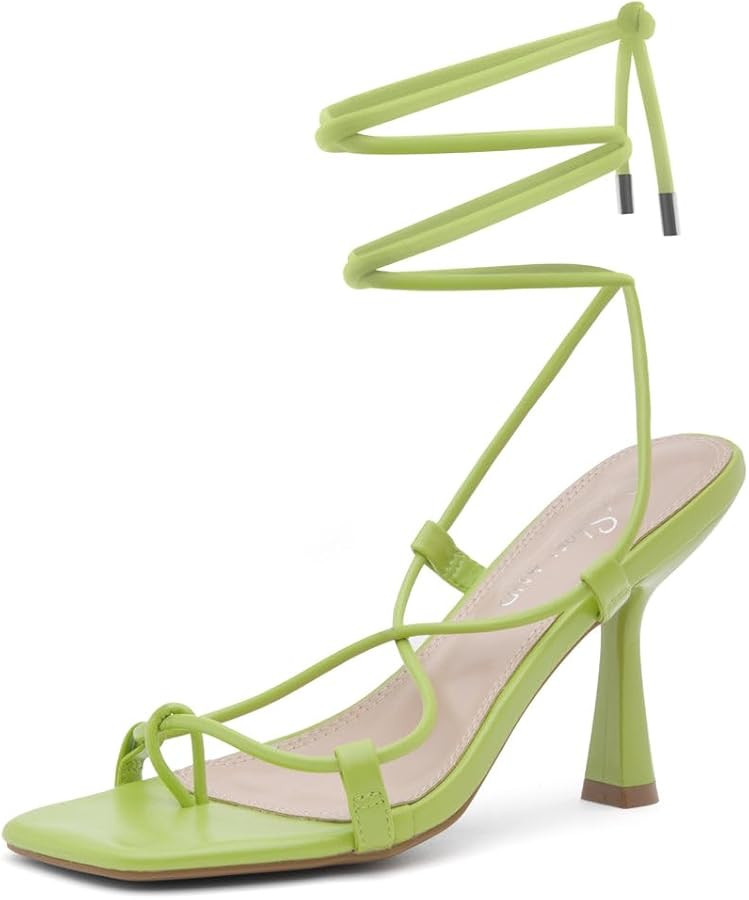 Shoe Land SL-Nadine Womens Lace up Heels Square Open Toe Strappy Heels Tie up Stiletto Heeled San... | Amazon (US)