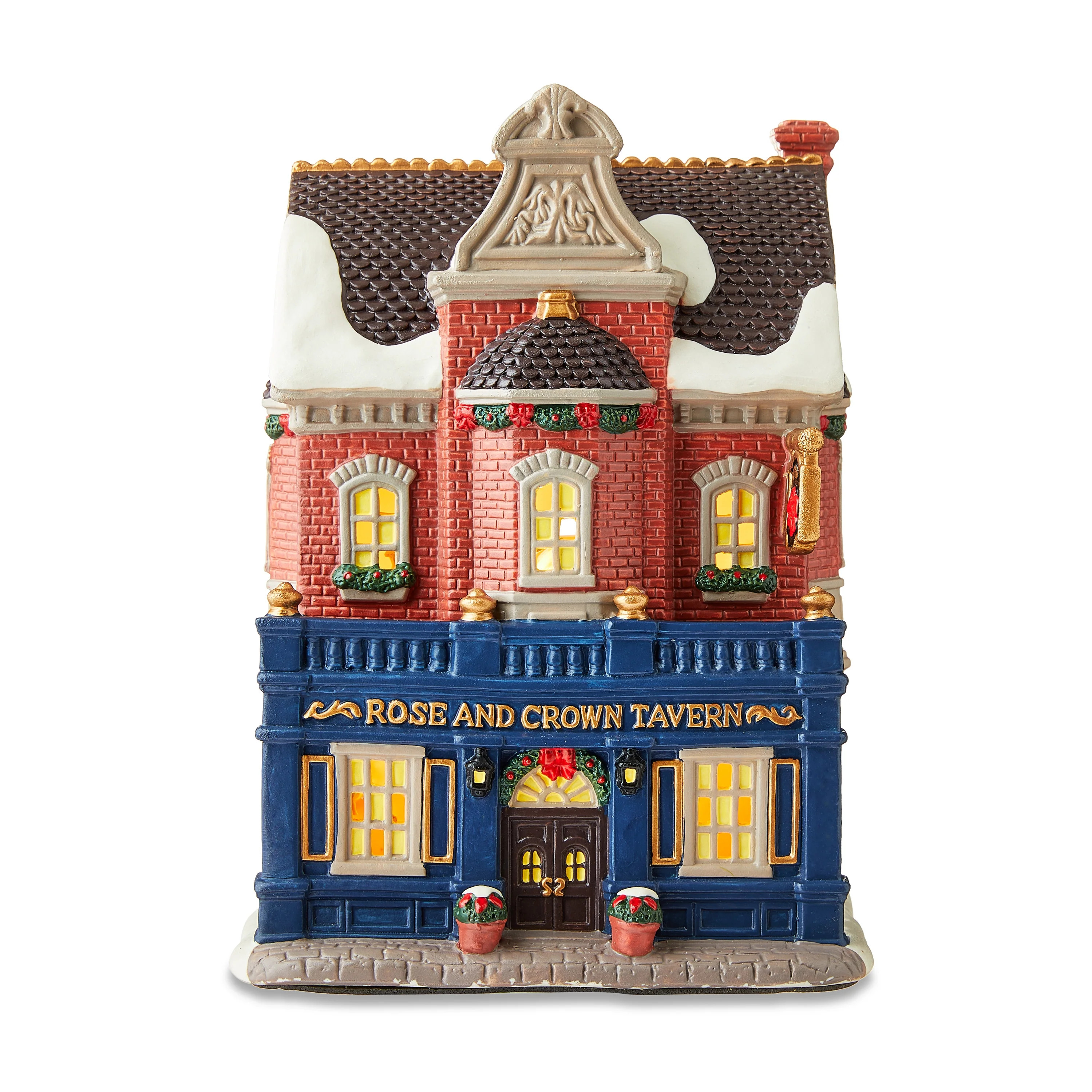 Christmas Village Light-Up Porcelain Rose and Crown Tavern, 9 in, by Holiday Time | Walmart (US)