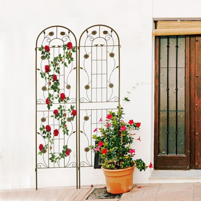 TIRAMISUBEST 2 Pack Metal Garden Trellis 86.7" x 19.7" Rustproof Trellis for Climbing Plants Outdoor Flower Support Brown | Target