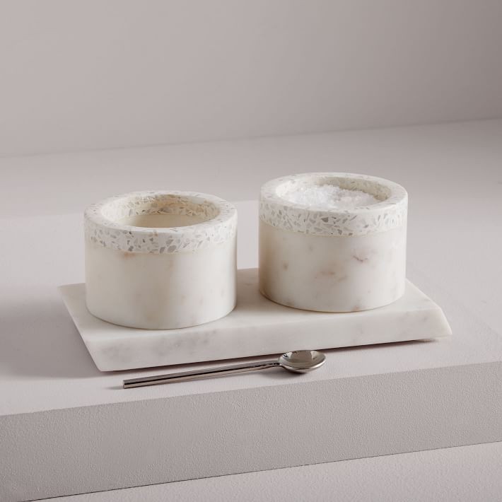 Edge Marble + Terazzo Salt Cellars, Set of 2 | West Elm (US)